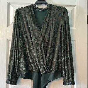 LC Lauren Conrad Green Floral Bodysuit